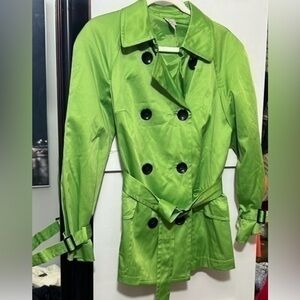 YVOS Trench Coat Jacket Womens Size Small Metallic Green